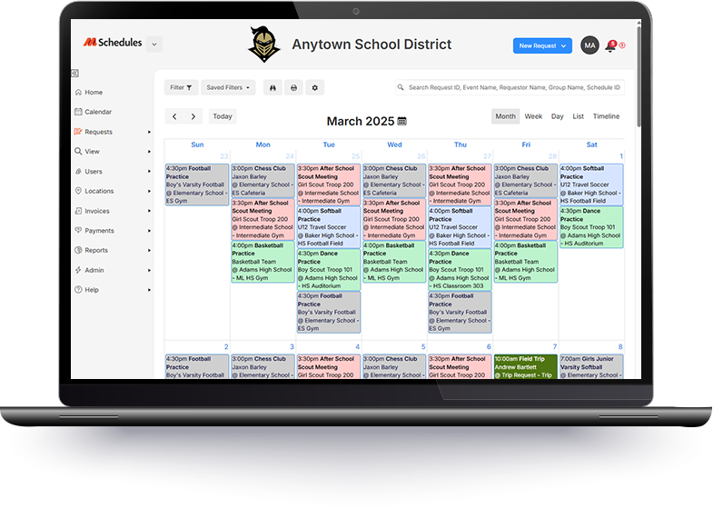 ML Schedules Calendar View Screenshot